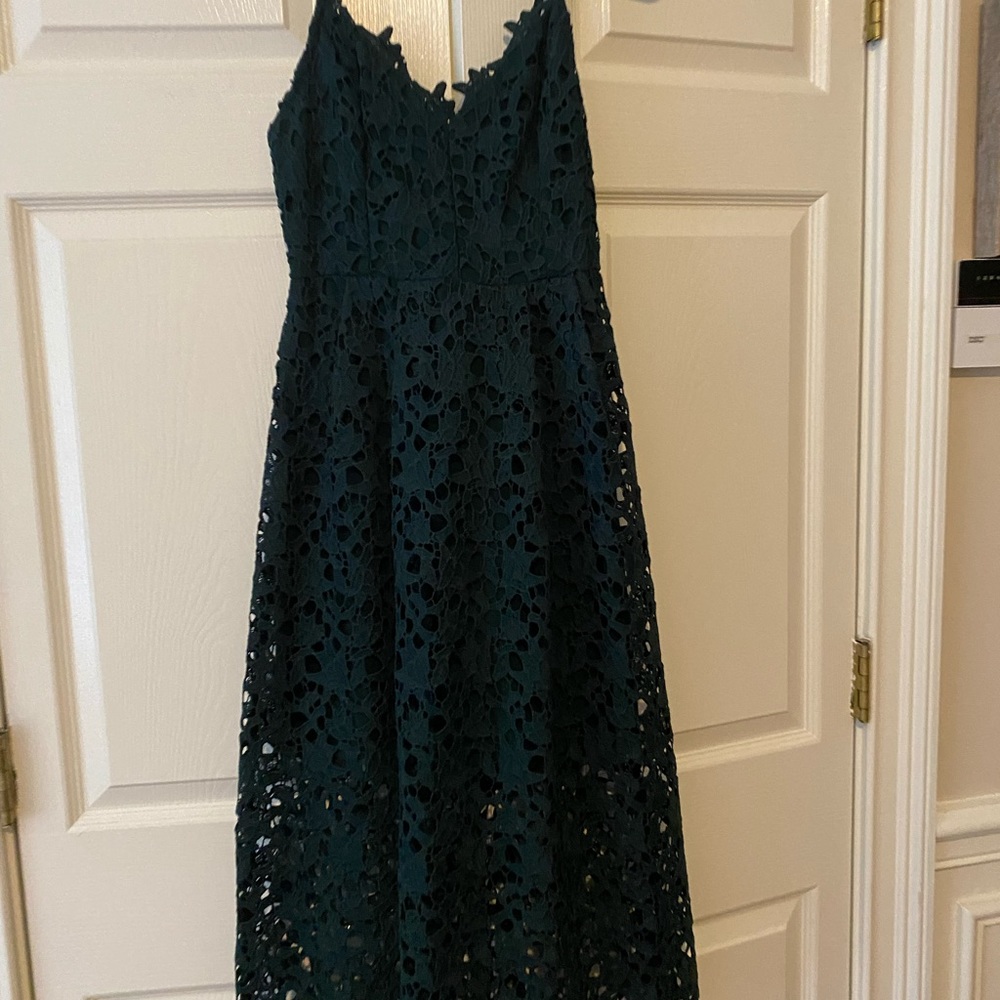Dark green lace midi dress